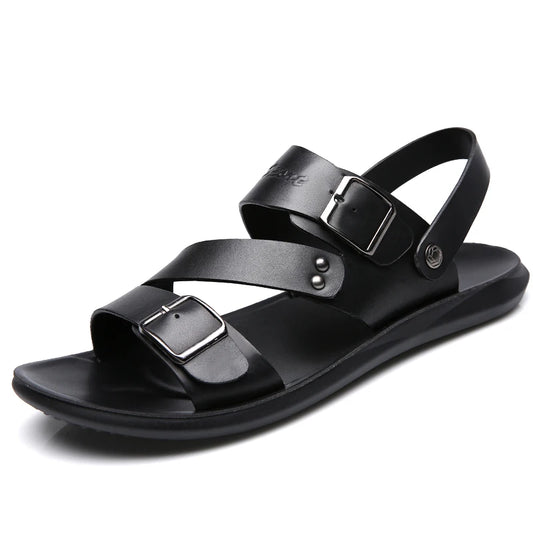Men Slip-On Split Soft Leather Sandals