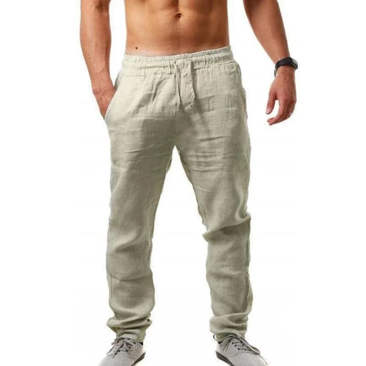 Men's Cotton Linen Pants - Breathable Solid Color Linen Trousers