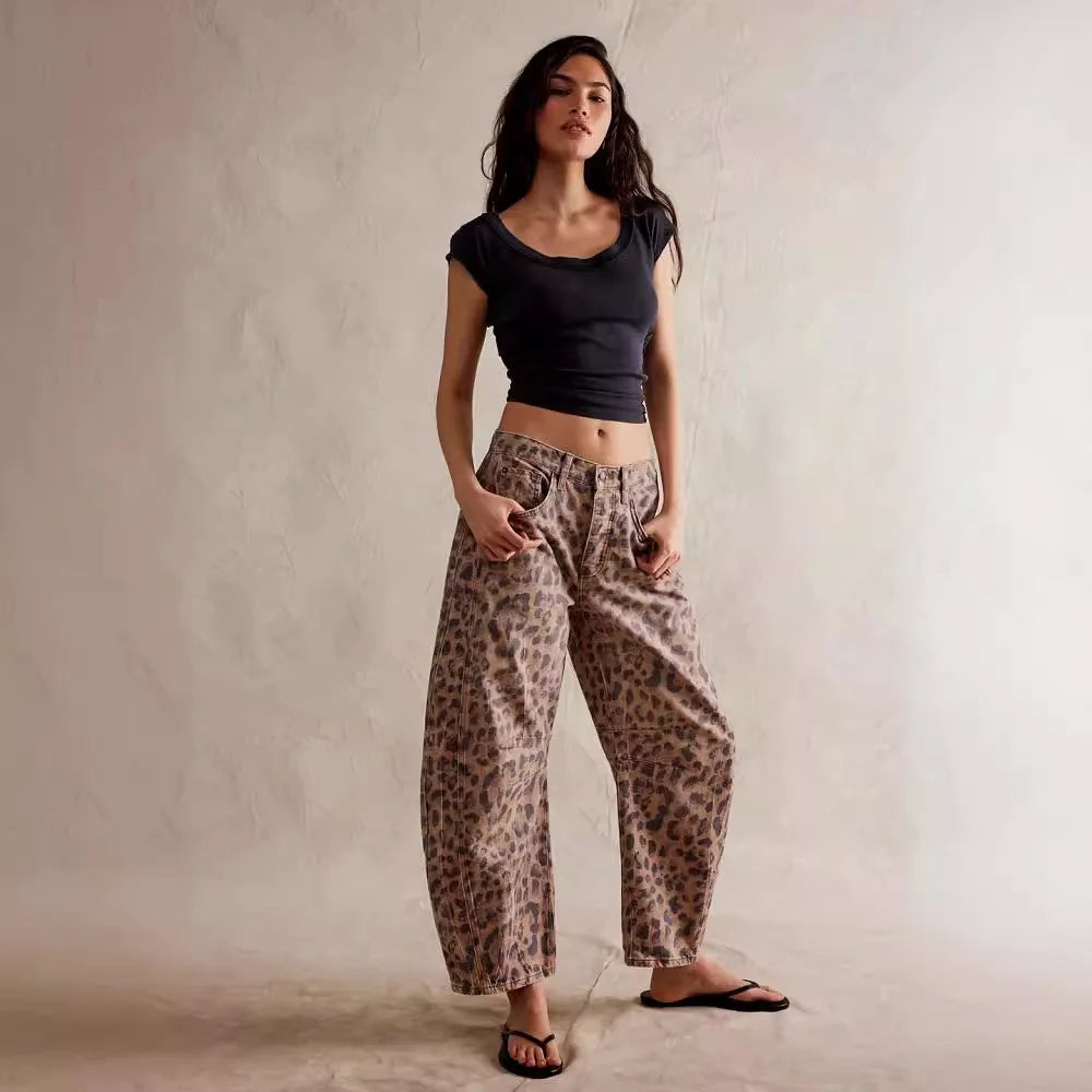 Women's Cotton Denim Barrel Jeans Cropped