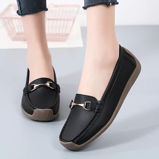 Women Leather Moccasin Shoes - Slip-on Loafers