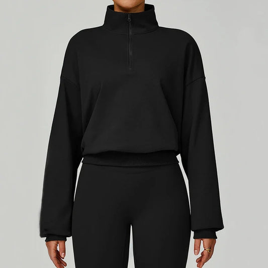 Women's Cropped Cotton Quarter Zip Sweatshirt