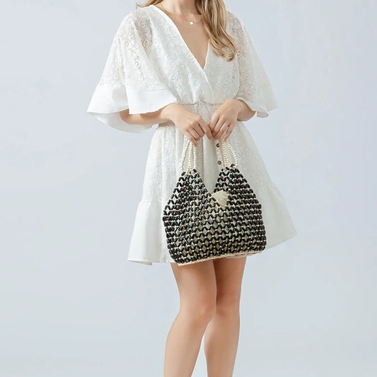 Simple Wooden Bead Handbag - Versatile Summer  Women's Shoulder Bags