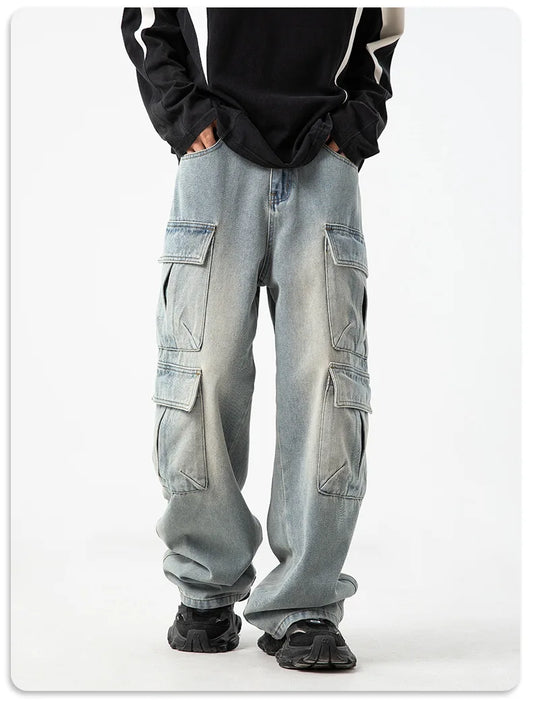 Men's Multi Pocket Loose Cargo Jeans-Denim Pants
