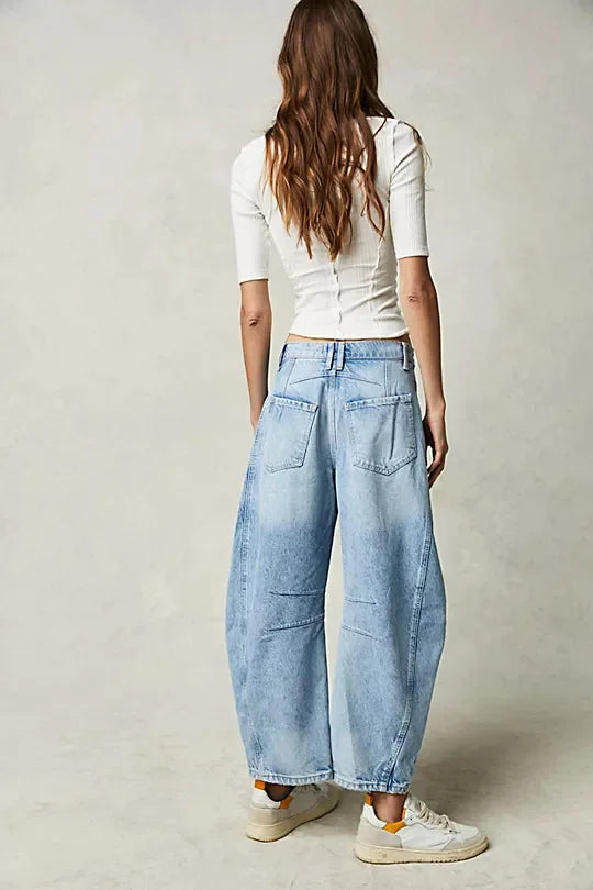 Women's Cotton Denim Barrel Jeans Cropped