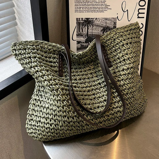 Casual Straw Summer Handbags - Woven Tote