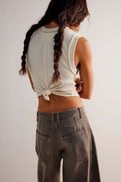 Women's Cotton Denim Barrel Jeans Cropped