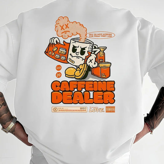 Menswear Cotton  Retro Cartoon Caffeine Dealer Breathable T-Shirt