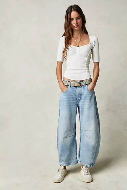 Women's Cotton Denim Barrel Jeans Cropped