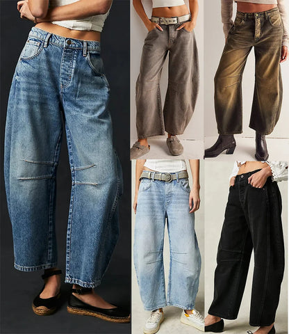 Women's Cotton Denim Barrel Jeans Cropped