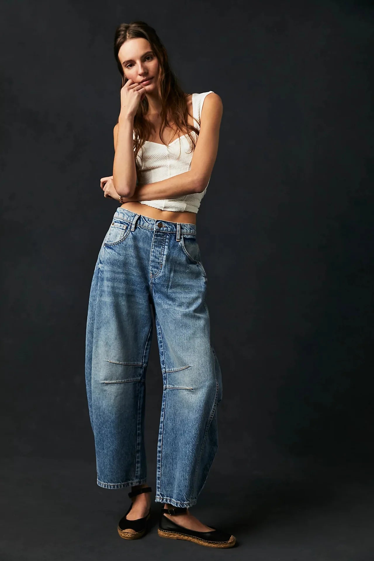 Women's Cotton Denim Barrel Jeans Cropped