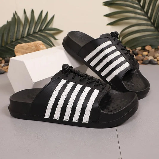 Leathe Lace Up  Casual Summer Slides