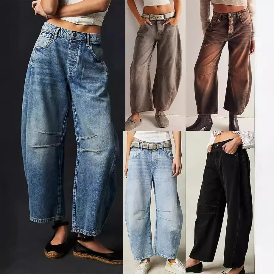 Women's Cotton Denim Barrel Jeans Cropped