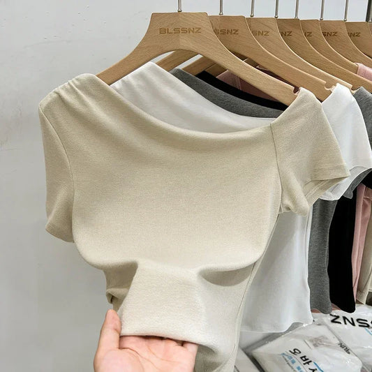 Womens Off Shoulder T Shirts - Slim Fit Casual Tops