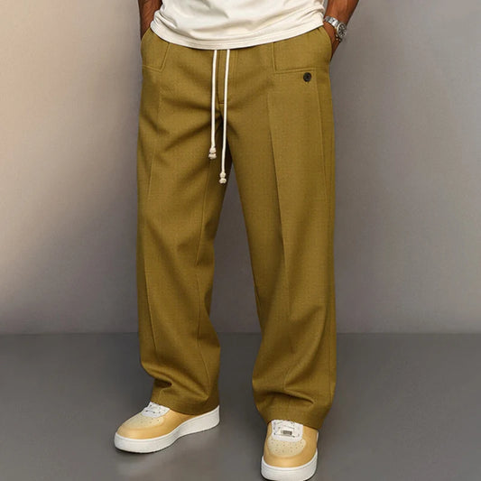 Casual Draw String Pants for Men - Solid Color Comfort Fit Trousers