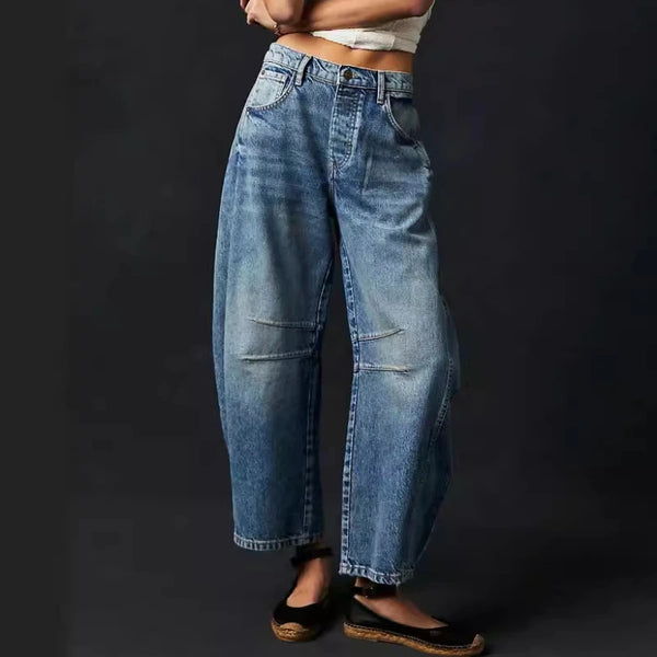 Women's Cotton Denim Barrel Jeans Cropped