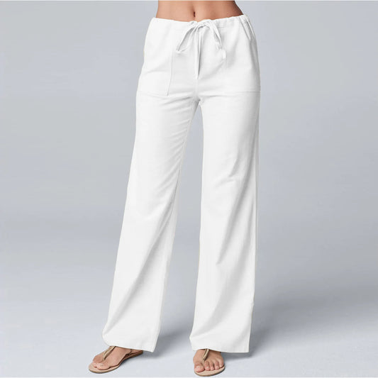 Women Effortless Cotton Linen Straight Leg Casual Pants