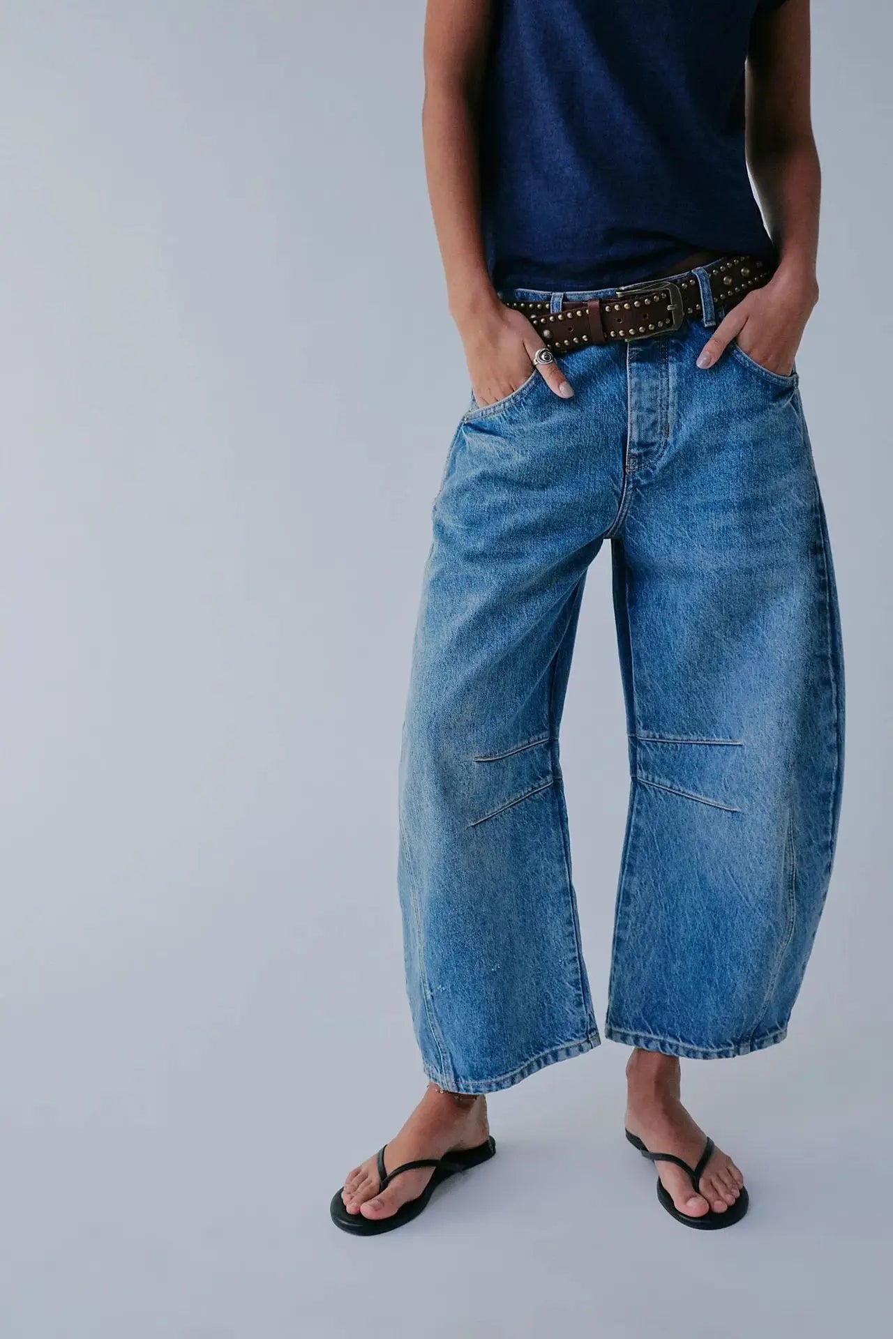 Women's Cotton Denim Barrel Jeans Cropped