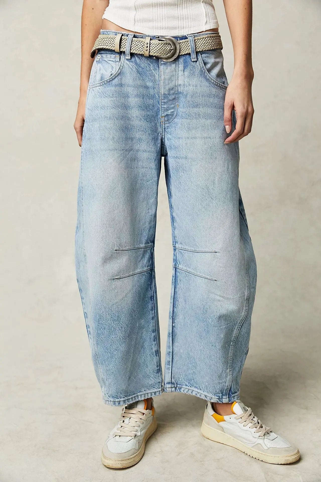 Women's Cotton Denim Barrel Jeans Cropped