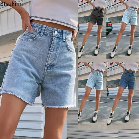 High Waist Denim Shorts - Women's Casual Jeans Shorts