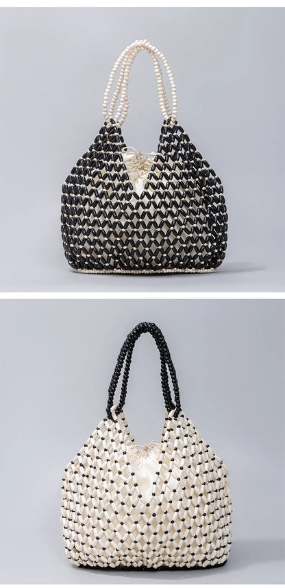 Simple Wooden Bead Handbag - Versatile Summer  Women's Shoulder Bags
