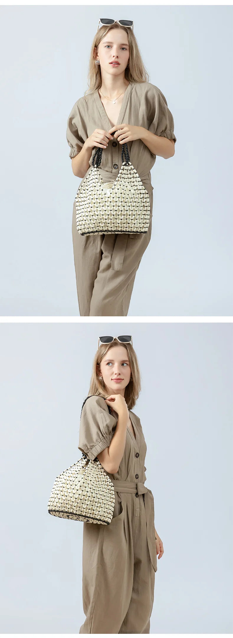 Simple Wooden Bead Handbag - Versatile Summer  Women's Shoulder Bags