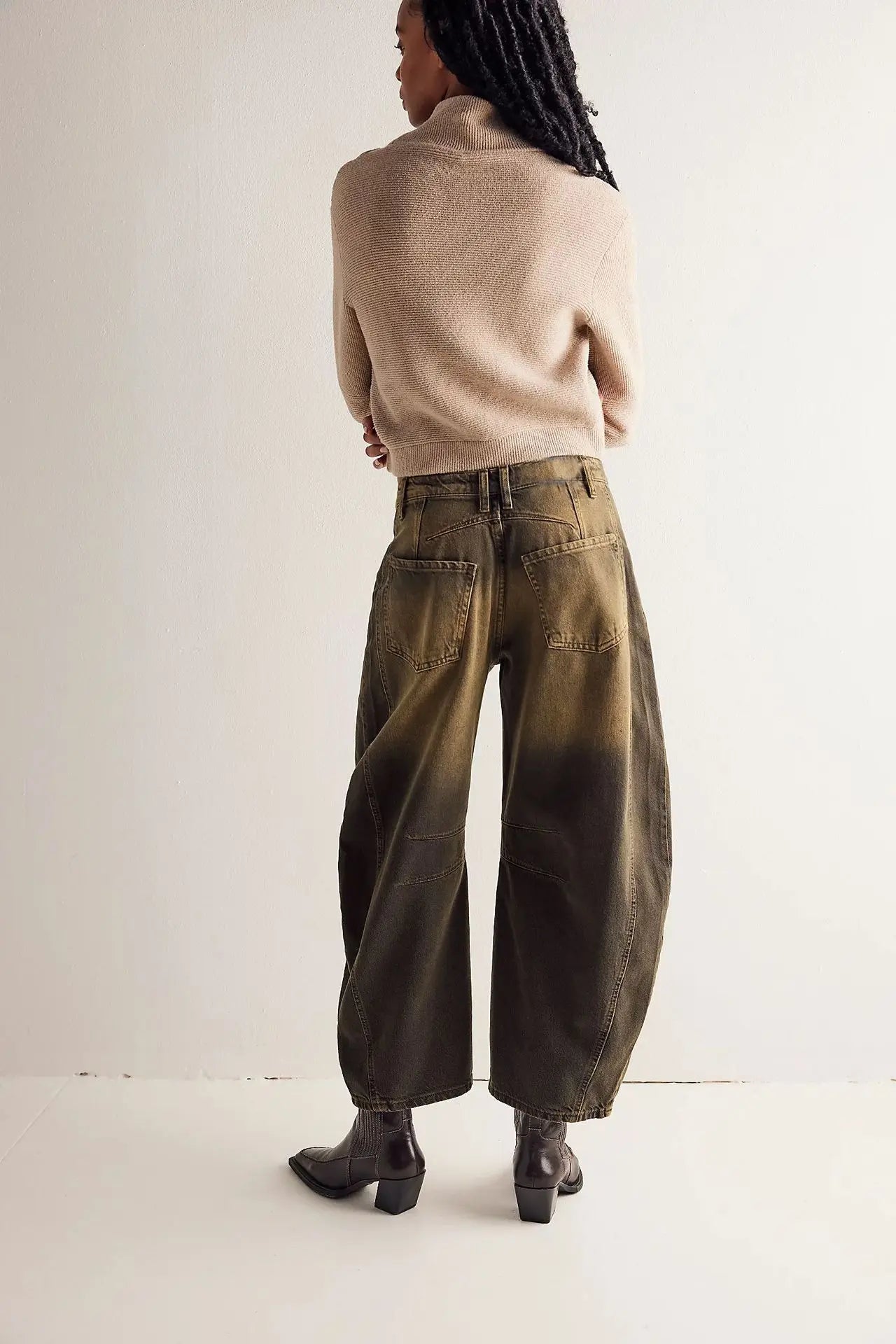 Women's Cotton Denim Barrel Jeans Cropped