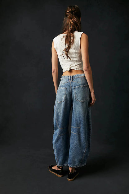 Women's Cotton Denim Barrel Jeans Cropped