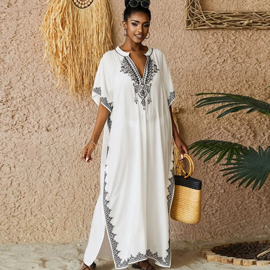 Women's Vintage Embroidered Caftan Loungewear Dress