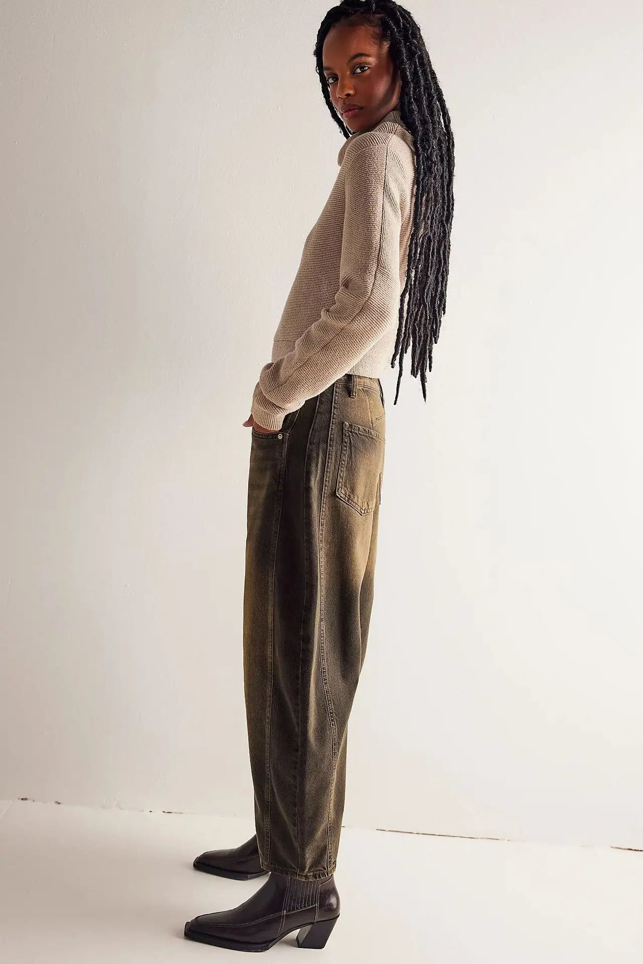 Women's Cotton Denim Barrel Jeans Cropped