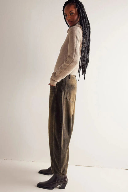 Women's Cotton Denim Barrel Jeans Cropped